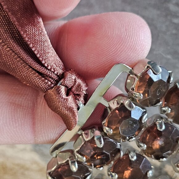 Y2K Retro Brown Rhinestone Waist Belt Multi-row Satin Tie‎ Bow Sz L XL 1X 2X - Picture 10 of 12